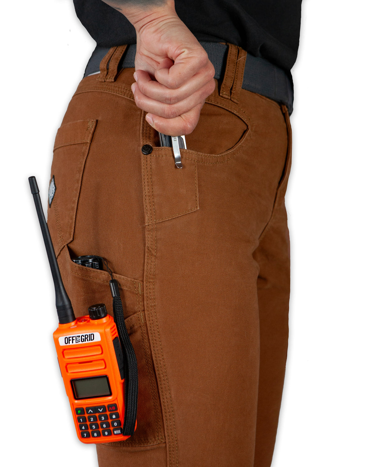 Kestral women's tobacco-colored pants by Off The Grid Surplus, showcasing the relaxed fit and casual style of the pants.