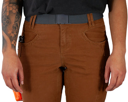 Kestral women's tobacco-colored pants by Off The Grid Surplus, featuring a relaxed fit and functional design for casual wear.