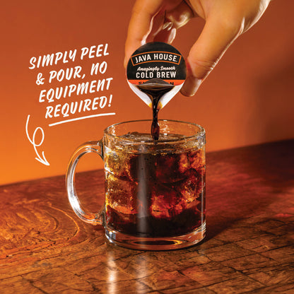 Java House Sumatran Cold Brew Coffee Pods in packaging, showcasing rich coffee pods for making cold brew at home.