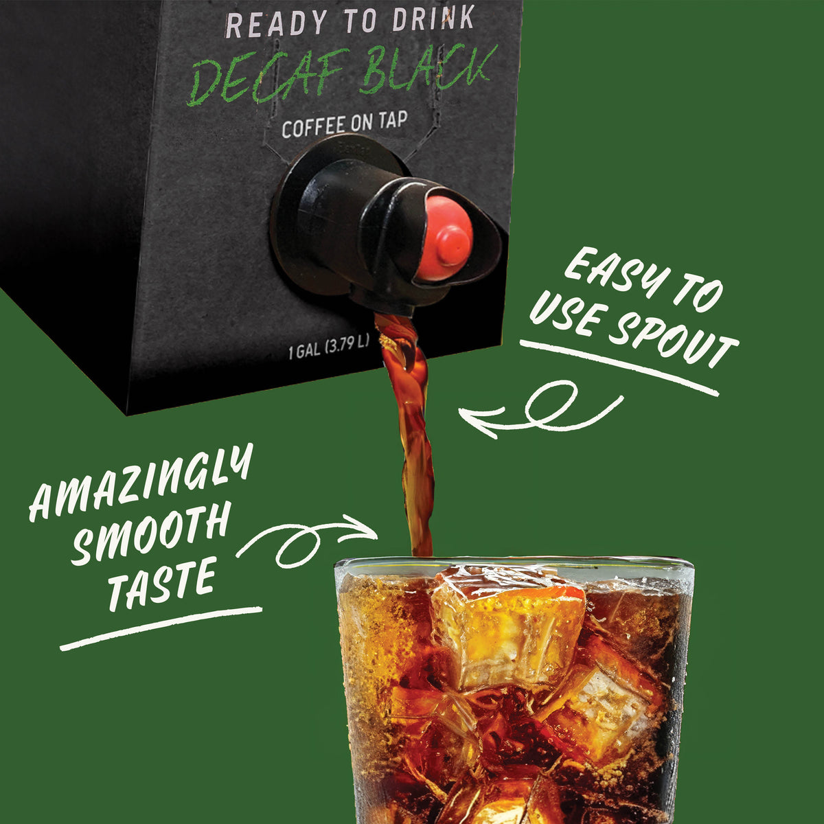 Cold brew on tap from Java House, featuring decaffeinated cold brew coffee served in a glass with ice and a straw.