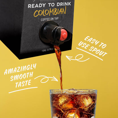 Cold brew on tap by Java House featuring Colombian coffee in a sleek dispenser with a tap handle and glass serving pitcher.