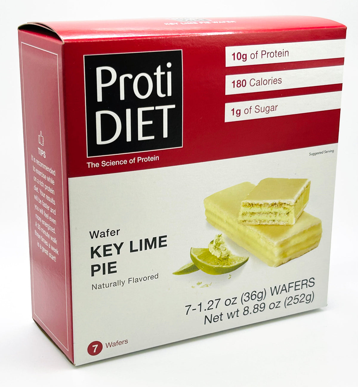 AmBari Nutrition PROTIDIET wafer bar with key lime flavor, showing a crispy bar with lime filling and packaging.