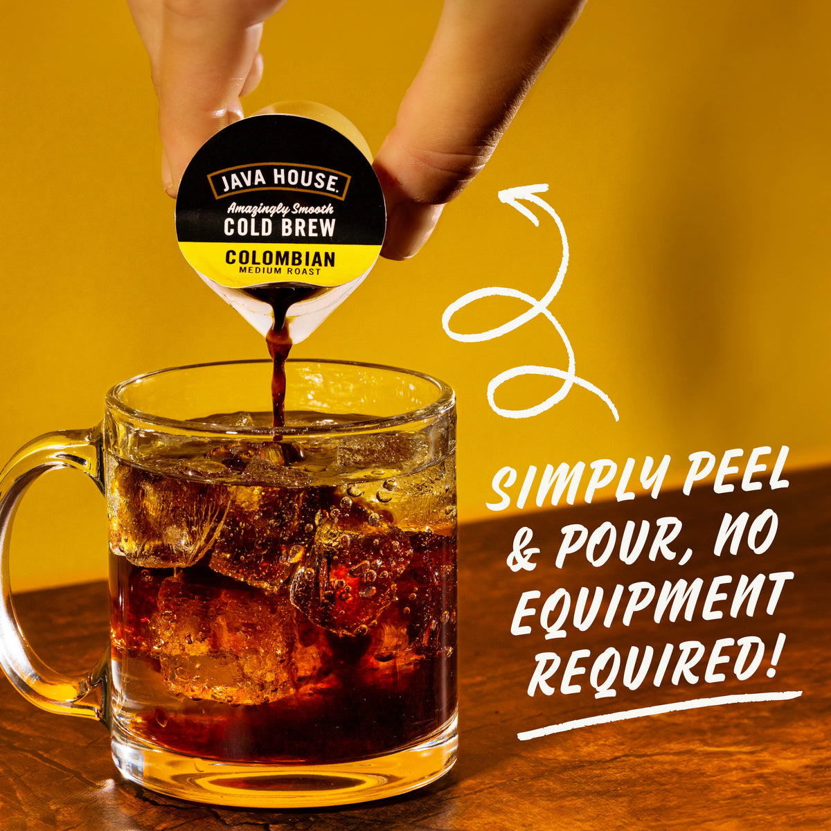 Java House Colombian Cold Brew Coffee Pods, black coffee pods with branding, showcasing their packaging and sleek design.