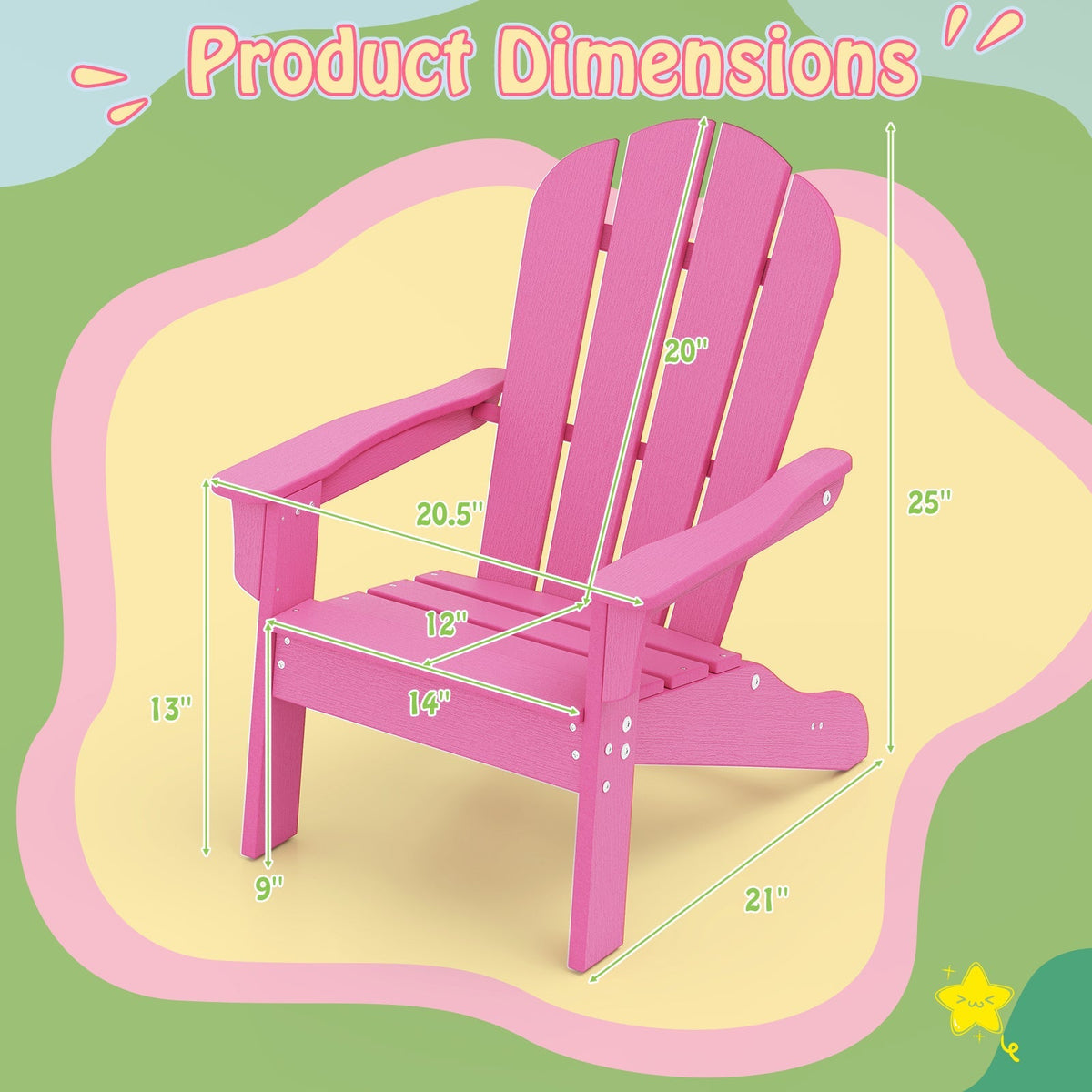 Pink kids' Adirondack lawn chair made of HDPE plastic, weather-resistant toddler-sized outdoor seating from GBruno Store.