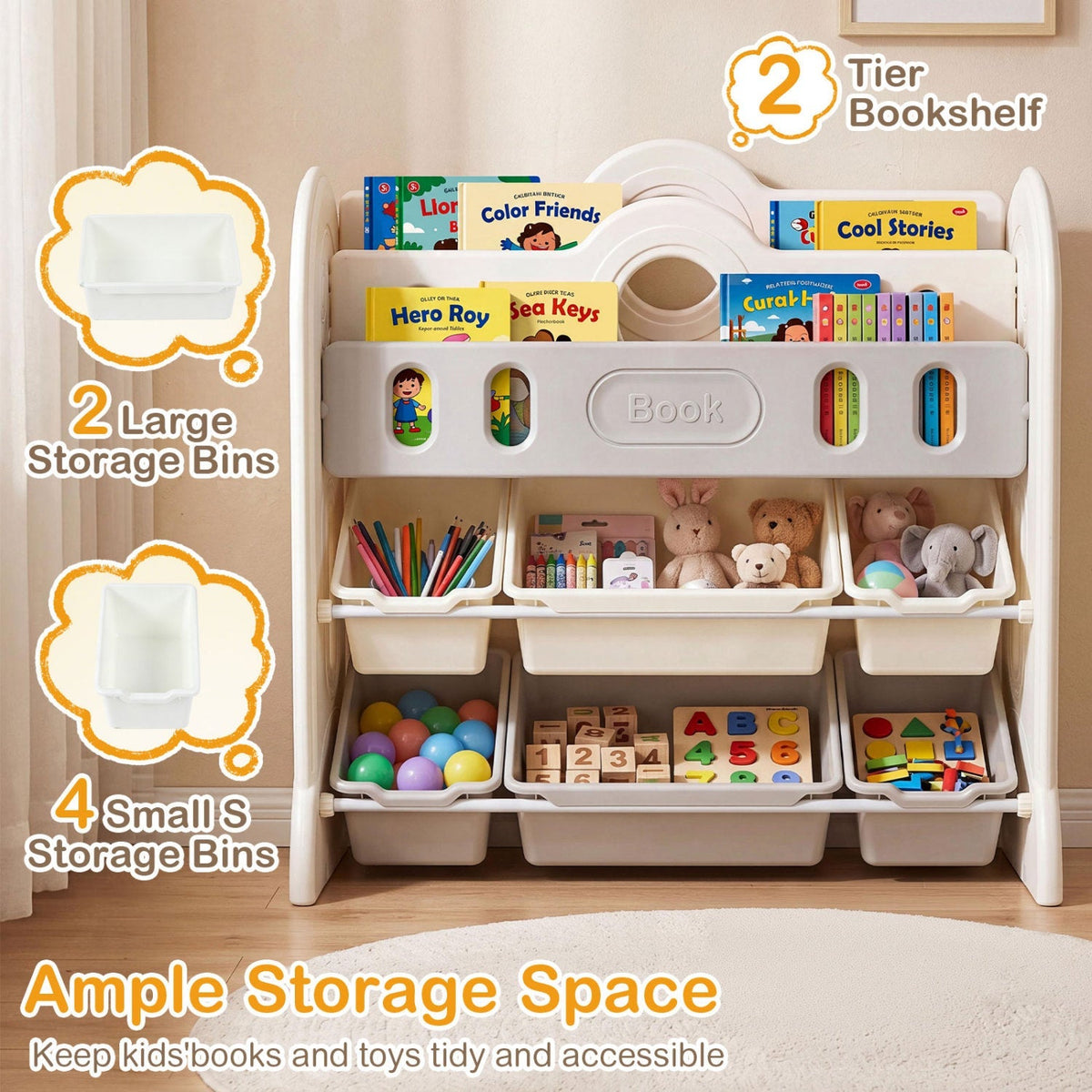 Kids storage organizer with 6 colorful bins and a bookshelf design, ideal for kids' toys and books by GBruno Store