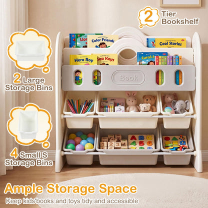 Kids storage organizer with 6 colorful bins and a bookshelf design, ideal for kids' toys and books by GBruno Store