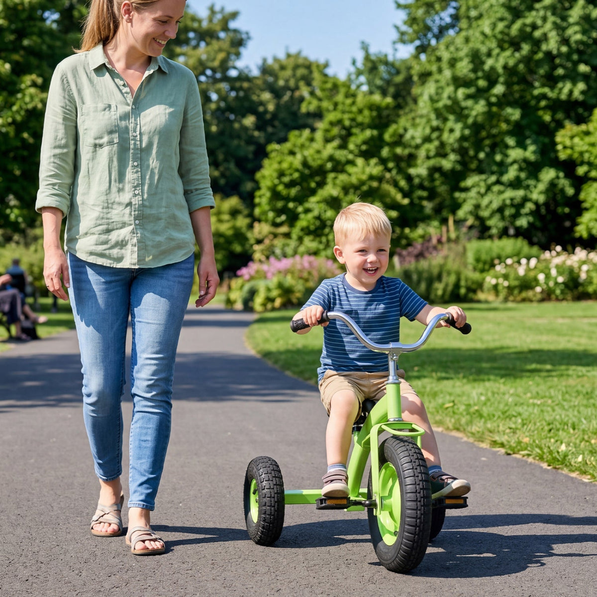 Kids bike by GBruno with durable carbon steel frame and 15-inch inflatable tires, designed for young riders.