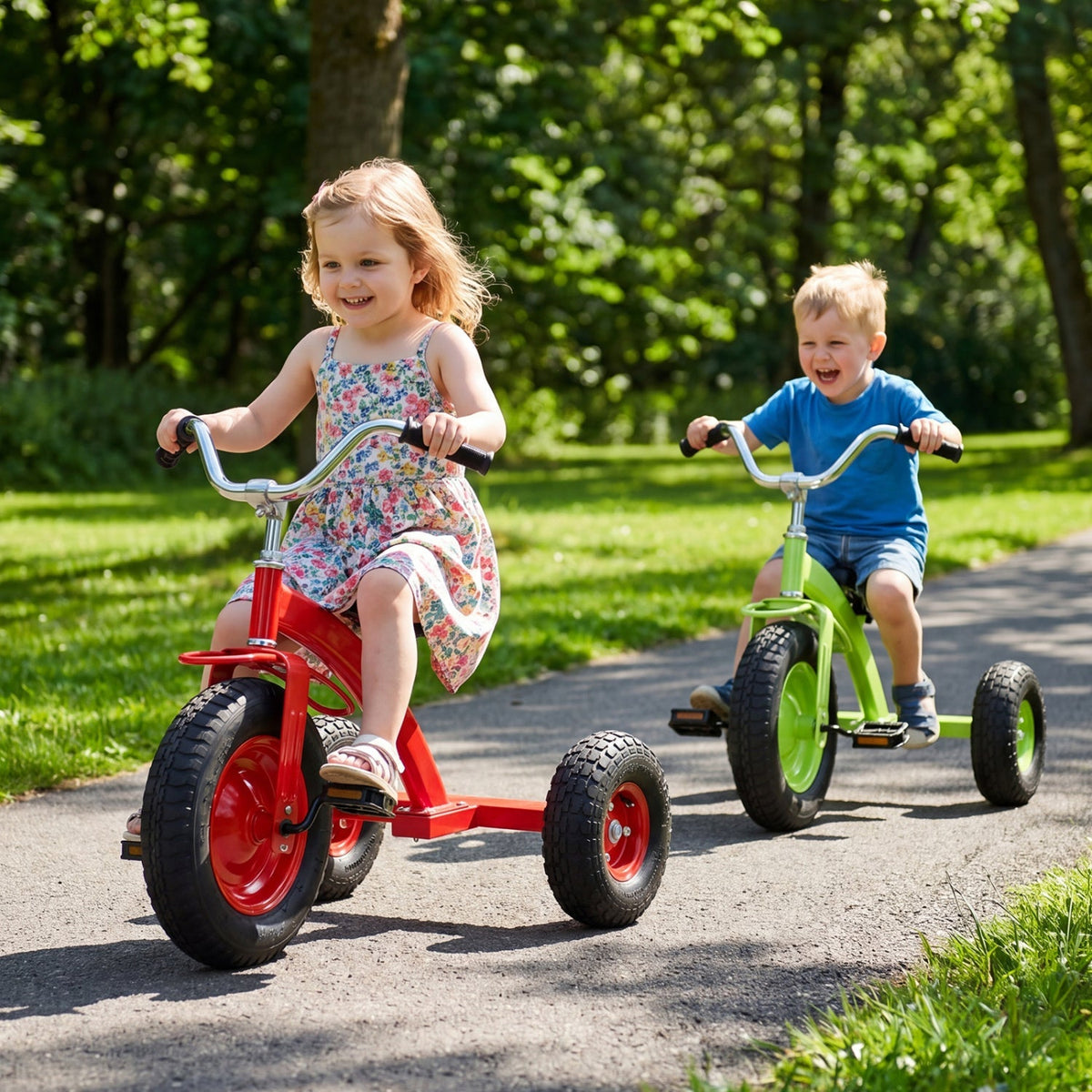 Kids bike with carbon steel frame and 15-inch inflatable tires, designed for children, featuring colorful accents.