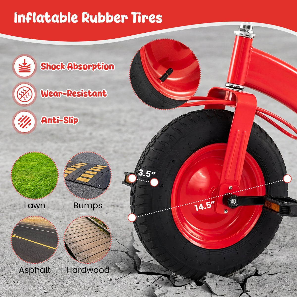 Kids' carbon steel bike with 15-inch inflatable tires, designed for young riders, featuring a sturdy frame and colorful details.