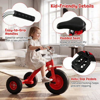 Kids bike with carbon steel frame and 15-inch inflatable tires, designed for young riders, featuring a sturdy and lightweight build.