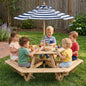 Kids hexagonal picnic table with umbrella and six benches, made of durable kids furniture by GBruno Store.