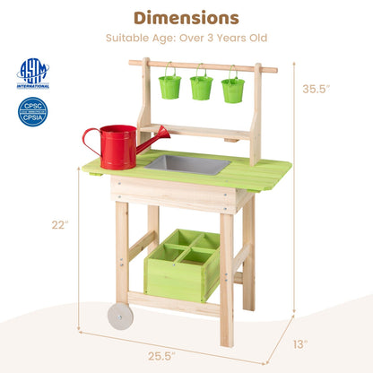 Kids mud play kitchen with removable pots and planting trough, outdoor play set by GBruno Store for imaginative gardening fun.