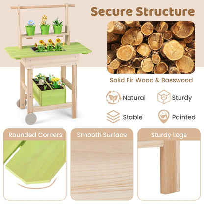 Kids mud kitchen with removable pots and planting trough, outdoor play kitchen for children, durable and colorful toy set.