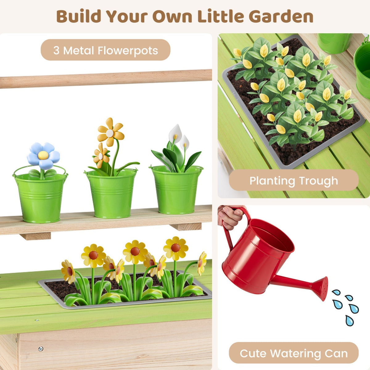 Kids mud kitchen with removable pots and planting trough, colorful play kitchen for outdoor imaginative play by GBruno Store