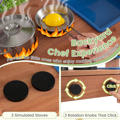 Kids mud kitchen play set with planter box and 13 accessories, outdoor imaginative play for children, durable and fun.