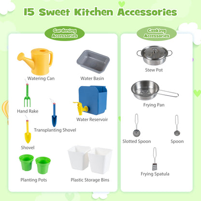 Kids mud kitchen play set with water tank, sink, and 15 accessories for outdoor imaginative play by GBruno Store.