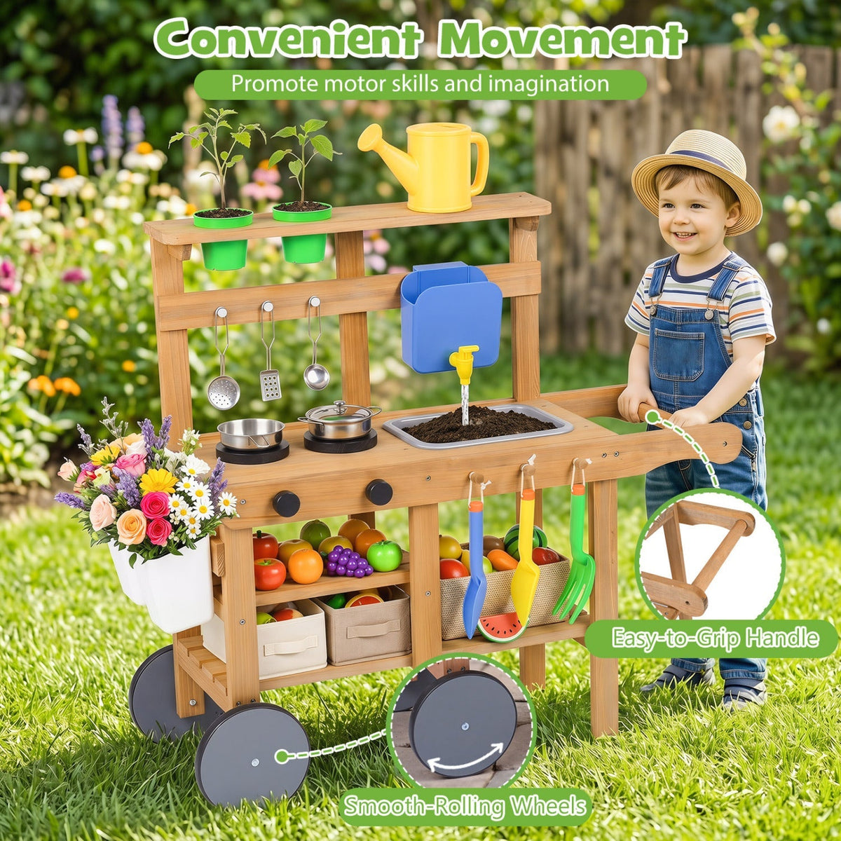 Kids mud play kitchen with water tank, sink, and 15 accessories, perfect for outdoor imaginative play by GBruno Store.