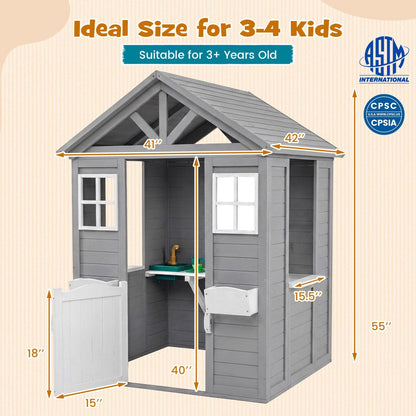 Kids outdoor playhouse by GBruno Store featuring a wooden cottage with a half door and built-in sink for outdoor fun.