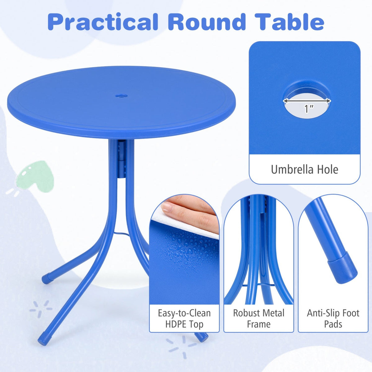 Kids outdoor table and chair set with two folding chairs and a height-adjustable umbrella by GBruno Store, ideal for outdoor play.