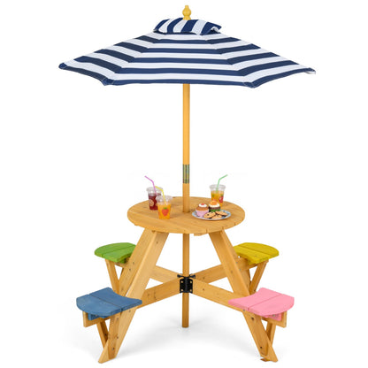 Kids picnic table with stools and foldable umbrella, ideal for backyard and patio, made by GBruno Store.