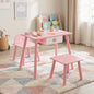 Kids vanity nail salon playset with table, stools, and pretend nail polish for imaginative kids' beauty play.