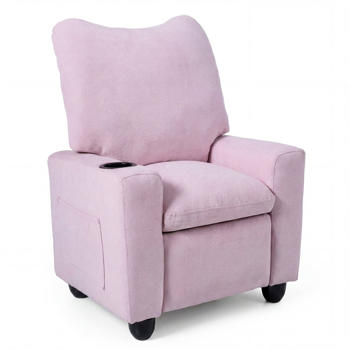 Kids recliner sofa by GBruno Store with adjustable footrest and cup holder, featuring colorful fabric and cushioned armrests.