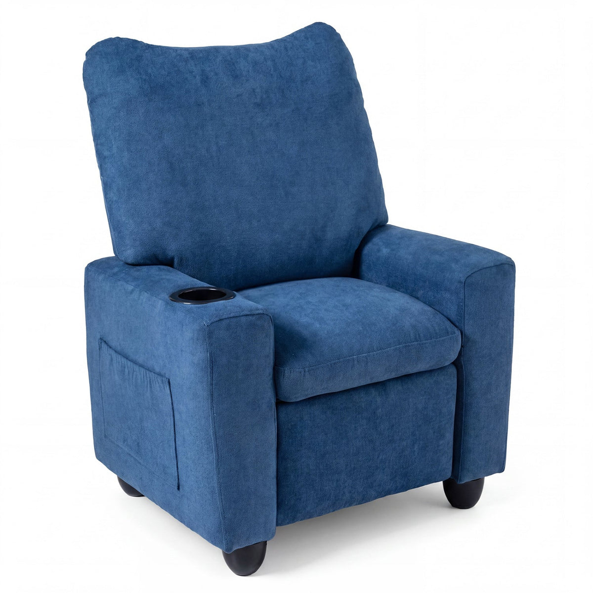 Kids recliner sofa with adjustable footrest and cup holder, featuring colorful fabric and child-friendly design from GBruno Store.