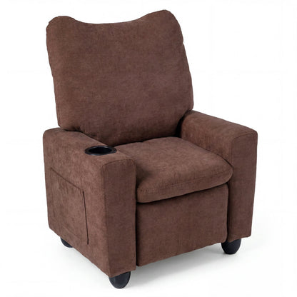 Kids recliner sofa by GBruno Store with adjustable footrest and cup holder, featuring colorful upholstery and kid-friendly design.