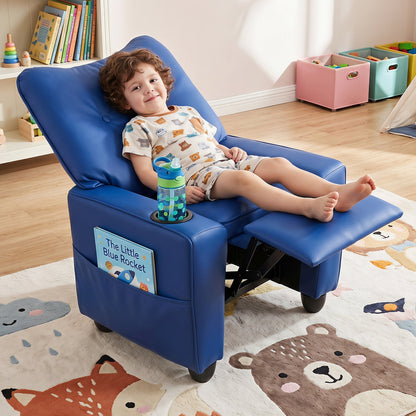 Kids recliner chair by GBruno Store featuring a cup holder and adjustable backrest, perfect for comfortable children's seating.