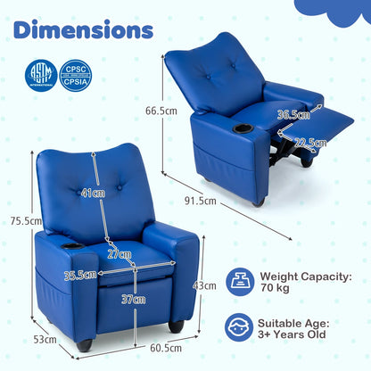 Kids recliner chair from GBruno Store featuring a cup holder and adjustable backrest for comfortable children's seating.