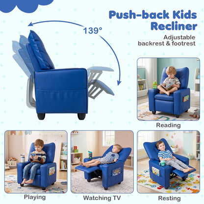 Kids recliner chair by GBruno with cup holder and adjustable backrest, featuring colorful fabric and cozy design for children.