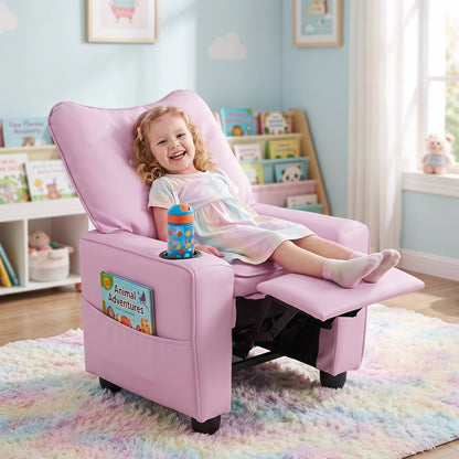 Kids recliner chair by GBruno Store featuring a cup holder and adjustable backrest, perfect for comfortable children's seating.