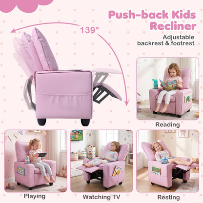 Kids recliner chair by GBruno Store with cup holder and adjustable backrest, featuring soft fabric and colorful design for children.