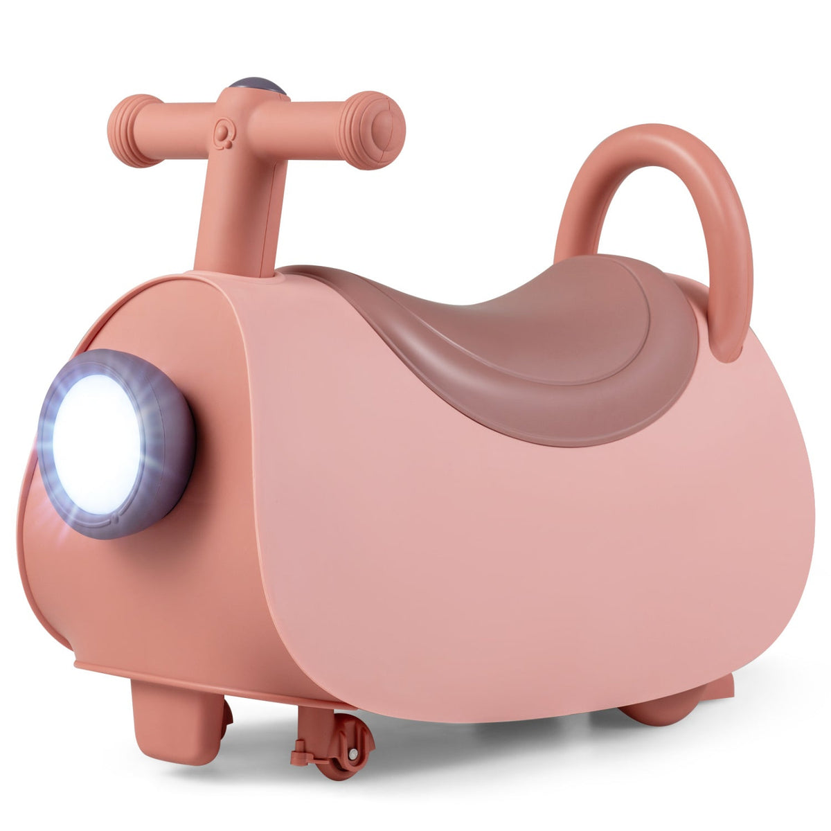 Kids ride-on push car with music and storage, designed for children aged 18-36 months, featuring colorful toy details.