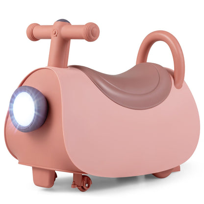 Kids ride-on push car with music and storage, designed for children aged 18-36 months, featuring colorful toy details.