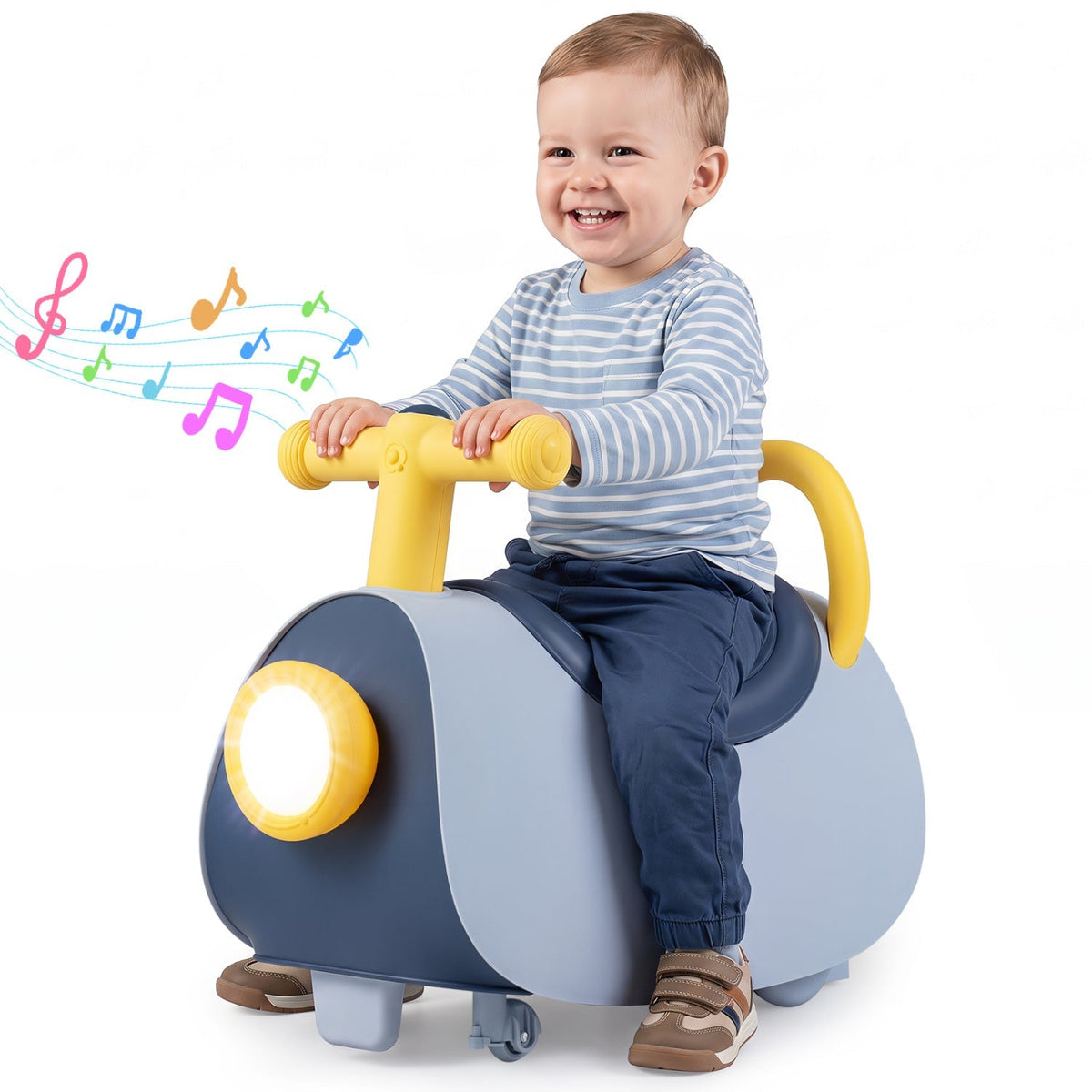 Kids ride-on push car with music and storage, designed for children aged 18 to 36 months, by GBruno Store.