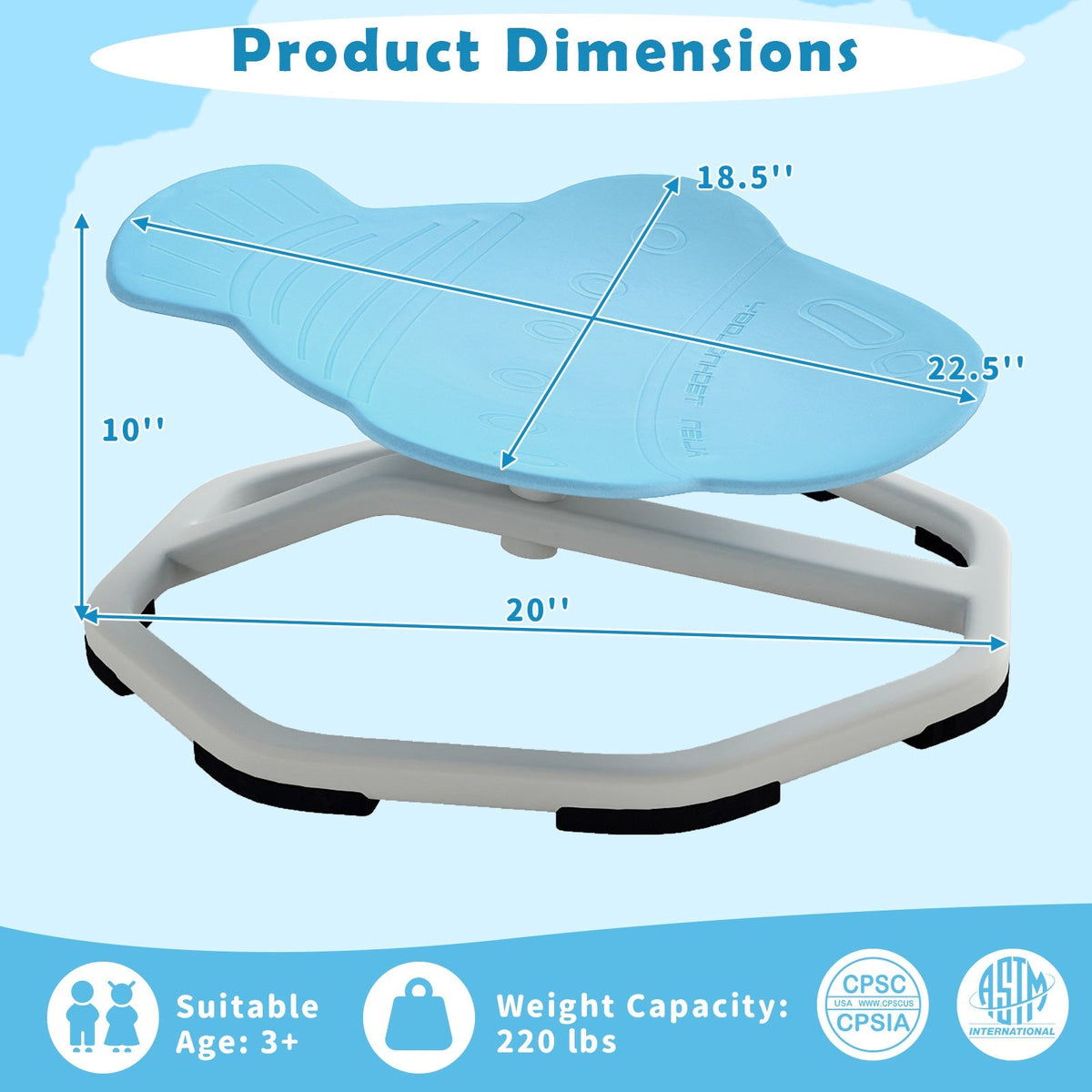 Kids sensory swivel chair with 360° spinning seat and metal base, designed for children’s comfort and sensory play.