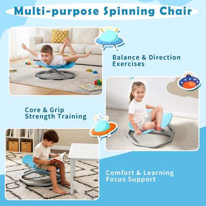 Kids sensory swivel chair with 360° spinning seat and metal base, designed for children’s comfort and sensory play.