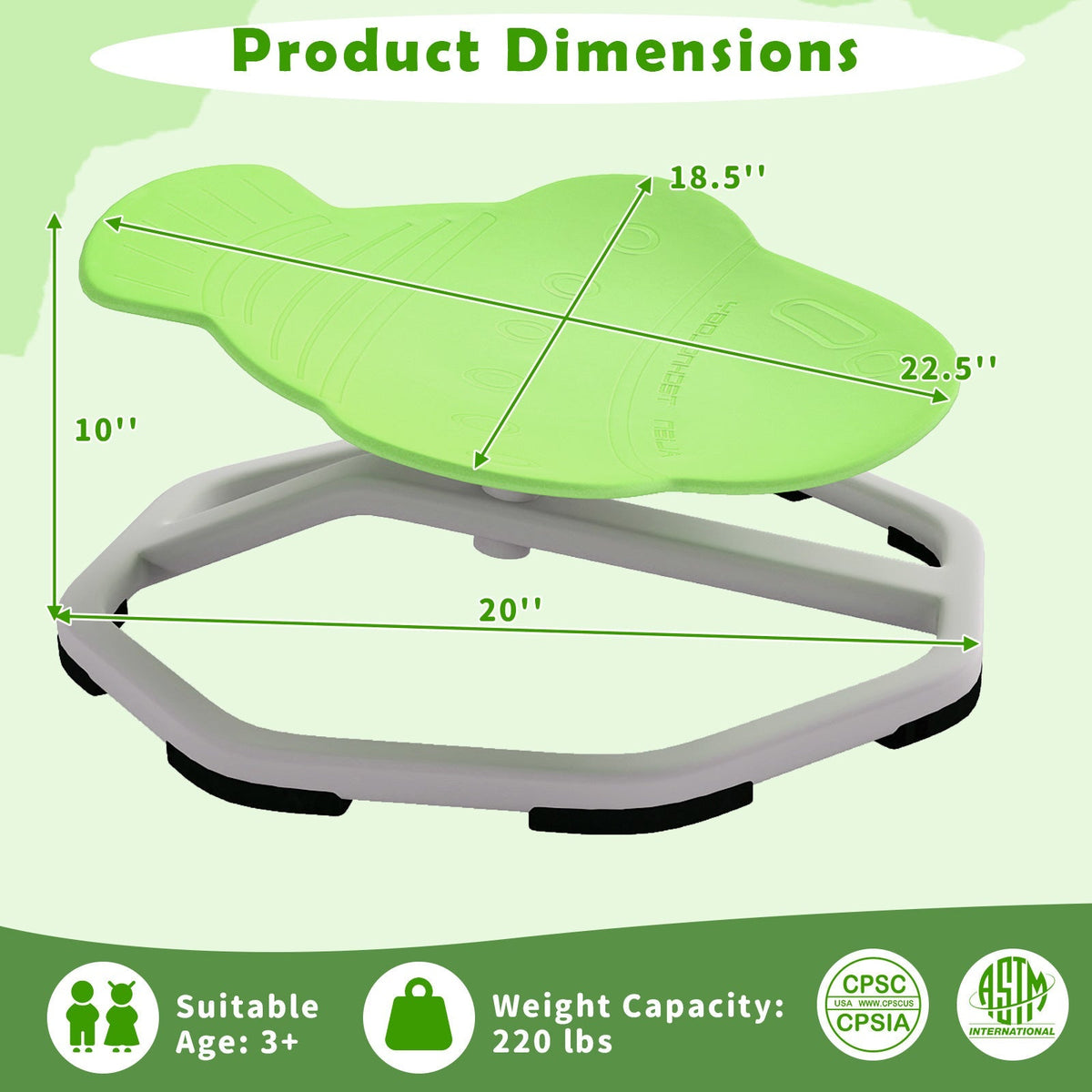 Kids sensory swivel chair with 360° spinning seat and metal base, designed for children to sit comfortably and move freely.