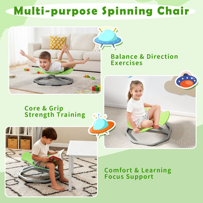 Kids sensory swivel chair with metal base, 360° spinning seat, designed for children’s comfort and sensory play.