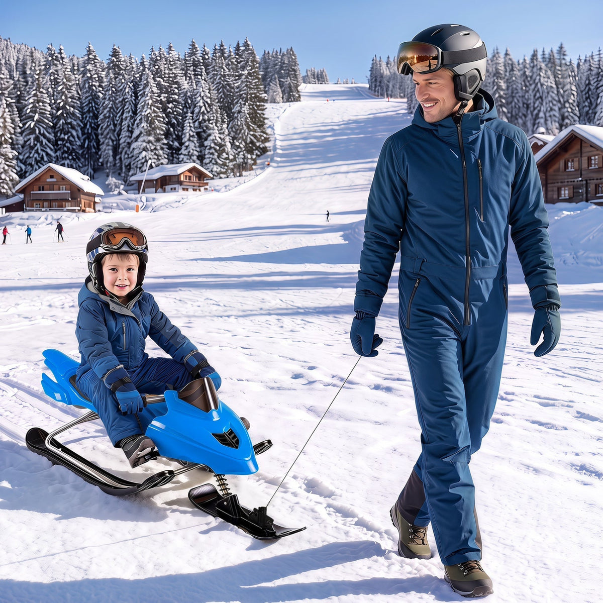 Kids snow racer sled with brakes and steering handle, designed for winter snow fun, by GBruno Store.