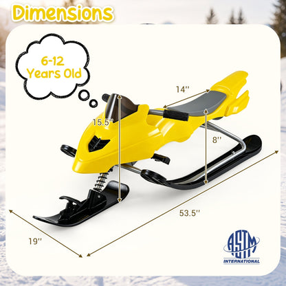 Kids snow racer sled with brakes and steering handle, designed for winter fun and easy control on snowy slopes.