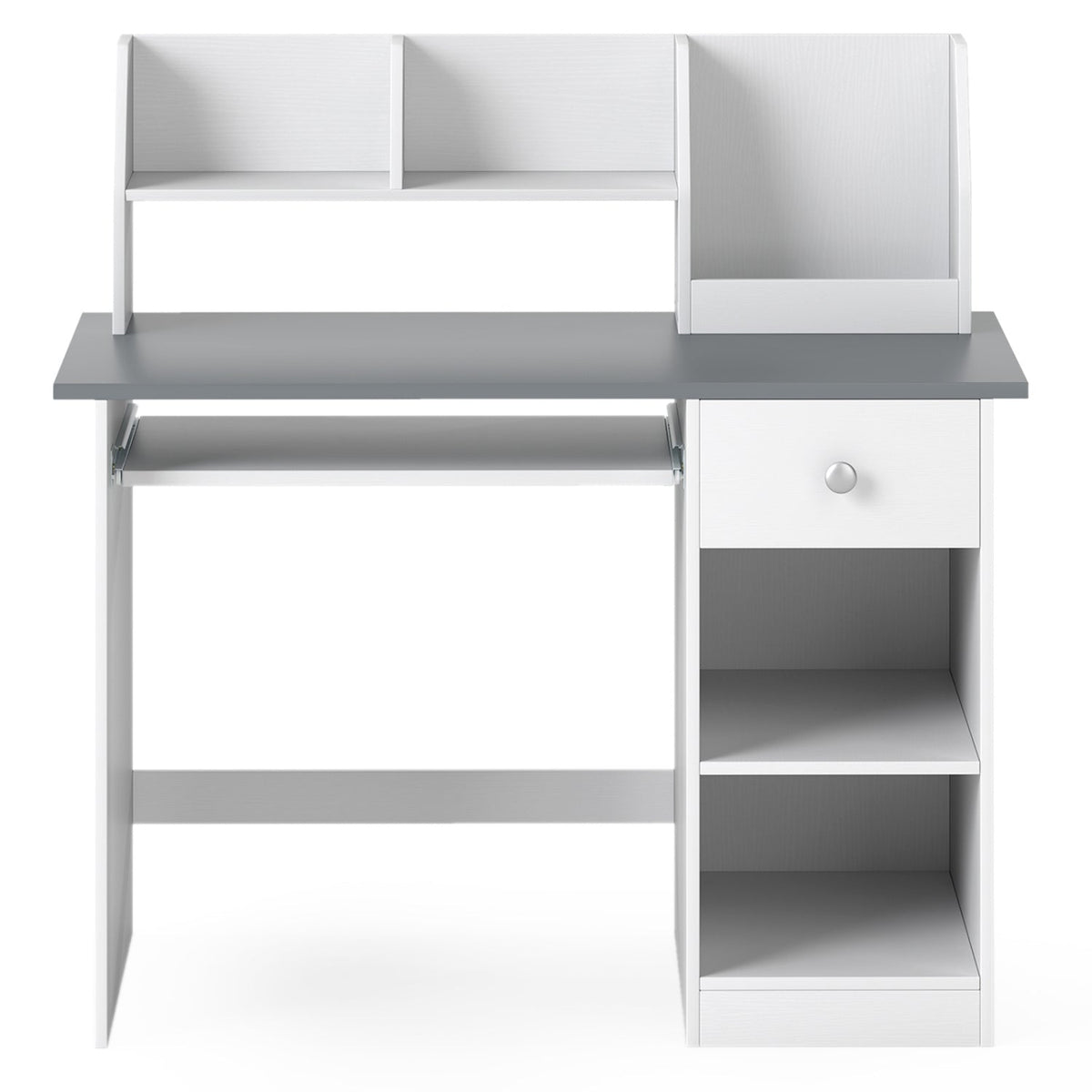 Kids study desk with hutch, drawer, and shelves by GBruno Store, featuring a wooden surface and organized storage for children.
