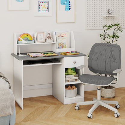 Kids study desk with hutch, drawer, and shelves by GBruno Store, featuring a wooden finish and spacious workspace for children.