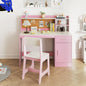 Kids study desk and chair set with storage compartments and bulletin board, designed for children's learning space.