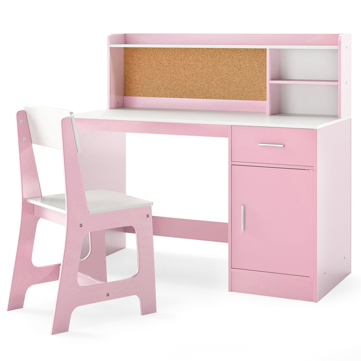 Kids study desk and chair set with storage compartments and bulletin board by GBruno Store, featuring a colorful design.