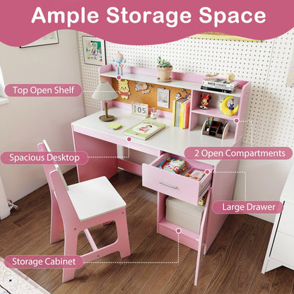 Kids study desk and chair set with storage drawers and bulletin board, ideal for children's study space by GBruno Store.