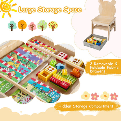 Kids table and chair set with reversible whiteboard by GBruno Store, featuring a colorful table and matching chairs for children.