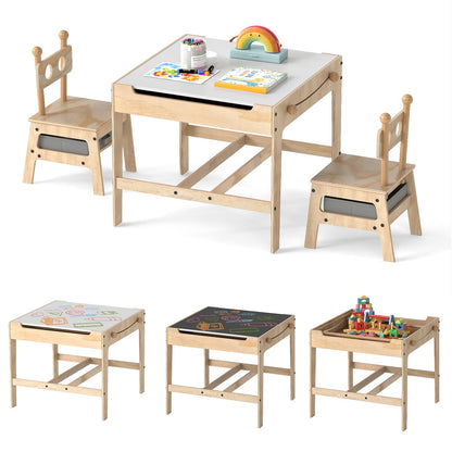 Kids table and chair set with reversible whiteboard surface, ideal for children’s play and learning activities.