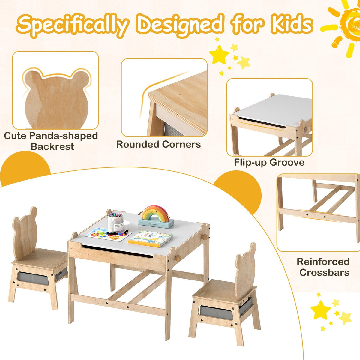 Kids table and chair set with reversible whiteboard from GBruno Store, featuring colorful wooden furniture for children.